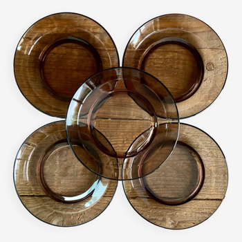 5 vereco france soup plates in smoked glass