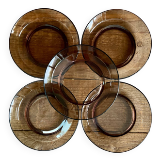 5 vereco france soup plates in smoked glass