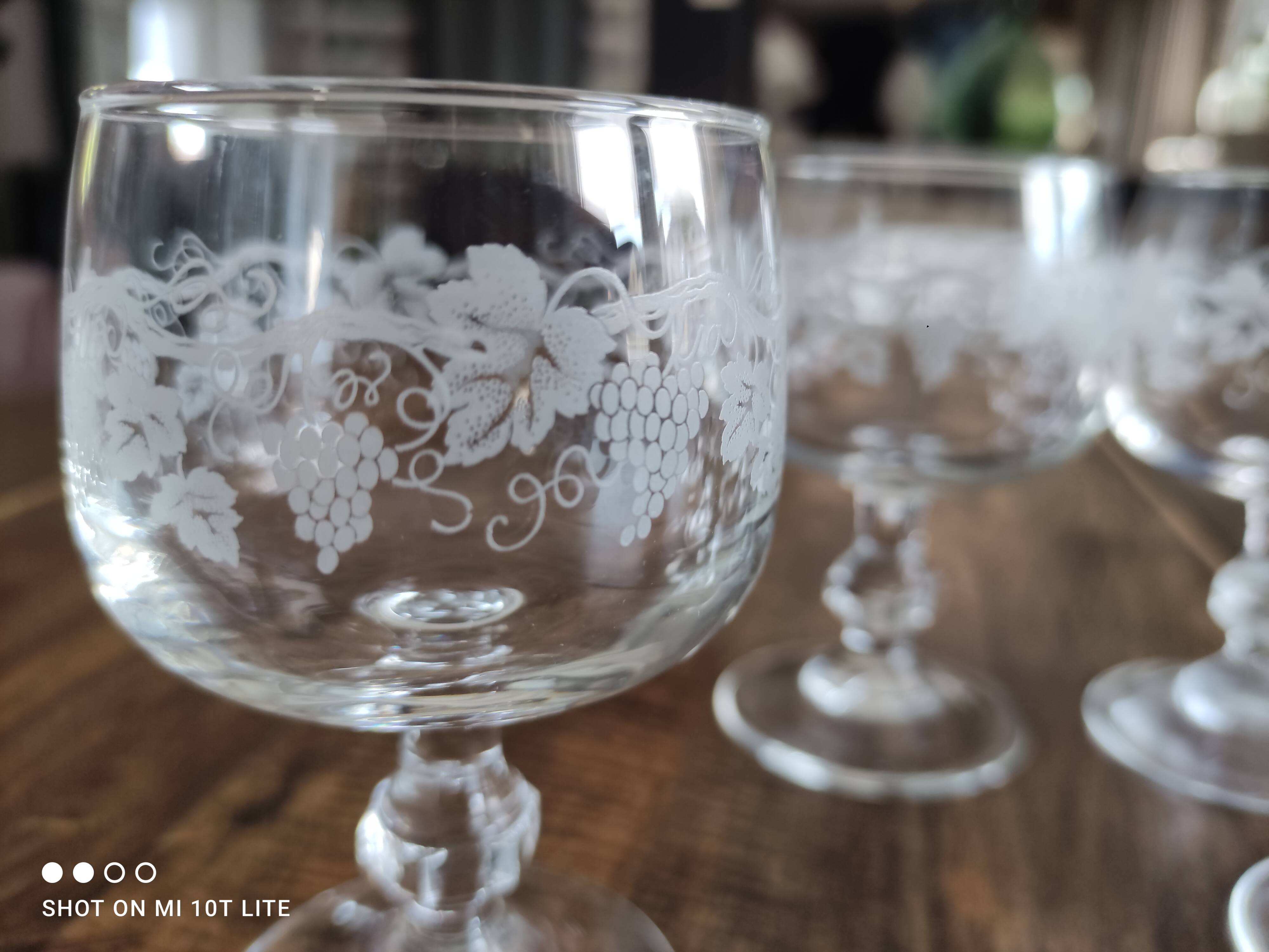 Lot de 6 verres à vin ballon buvant filigrané grappes de raisin