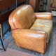Vintage fawn leather club sofa