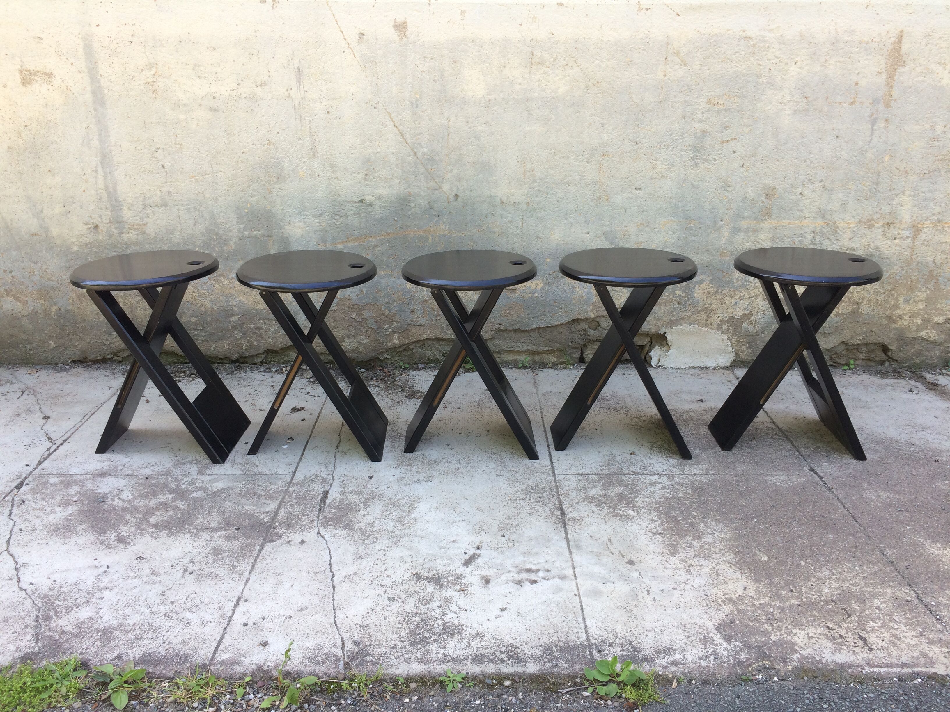 Set of 5 folding Suzy stools by Adrian Reed, black