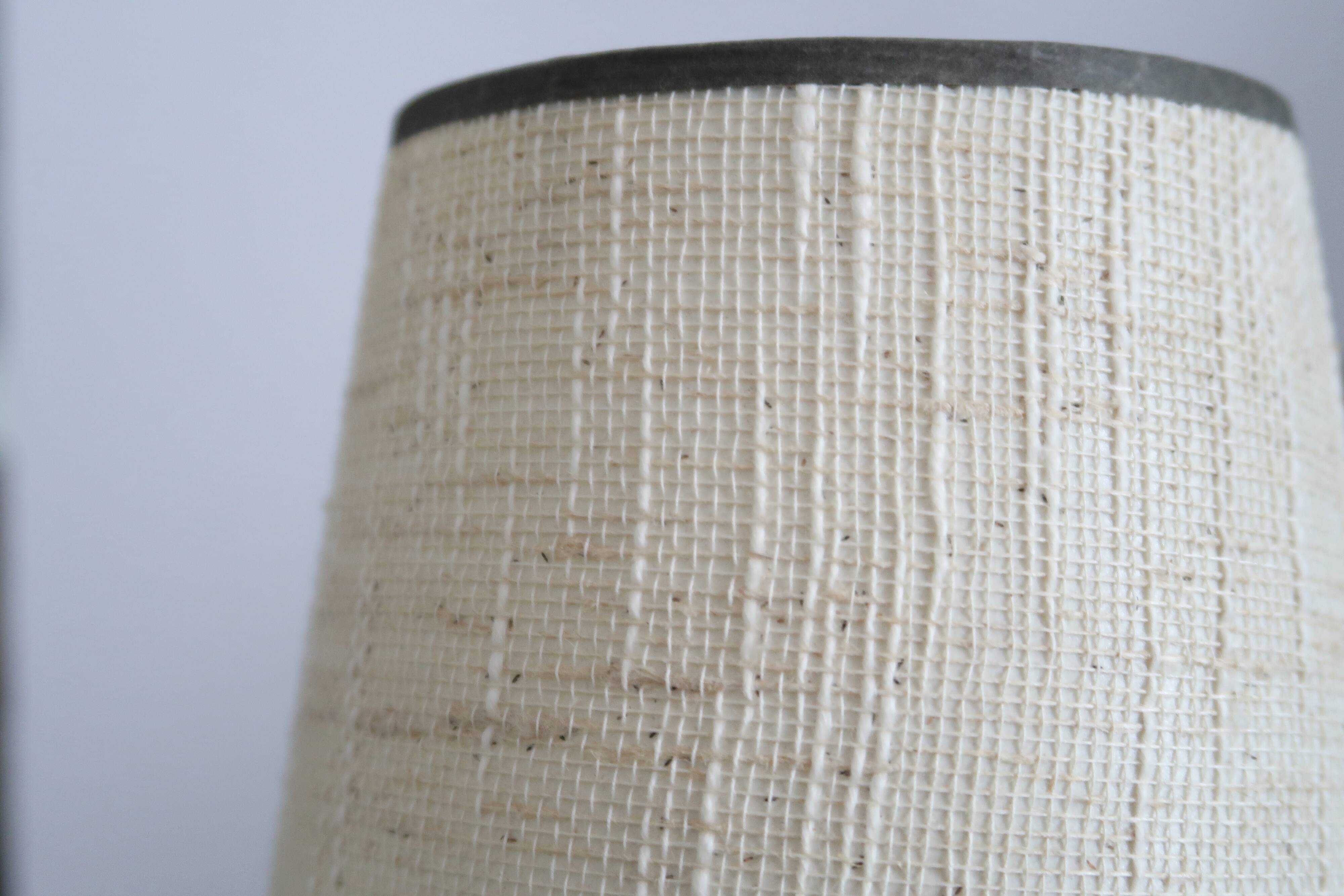 Signed sandstone lamp, beige lampshade, 70s