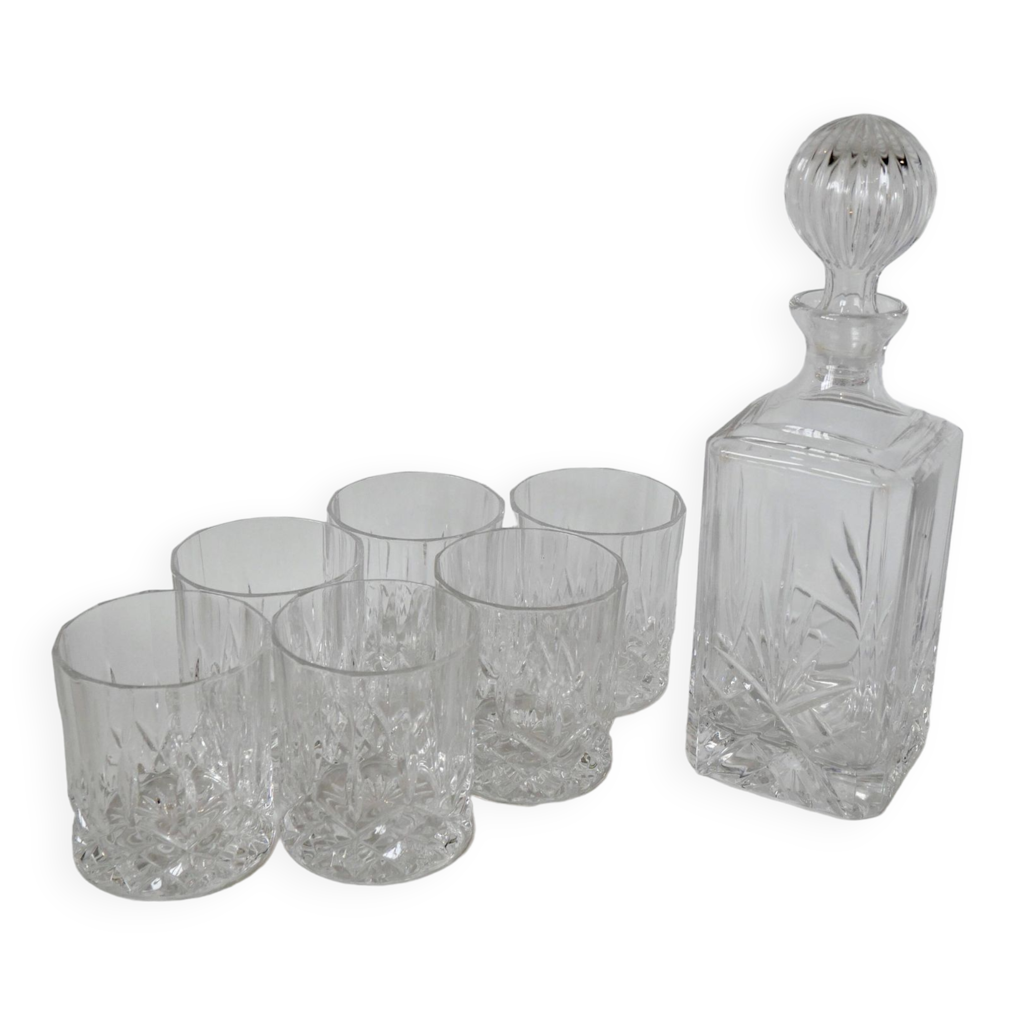 set consisting of a whiskey decanter and 6 crystal glasses 1970