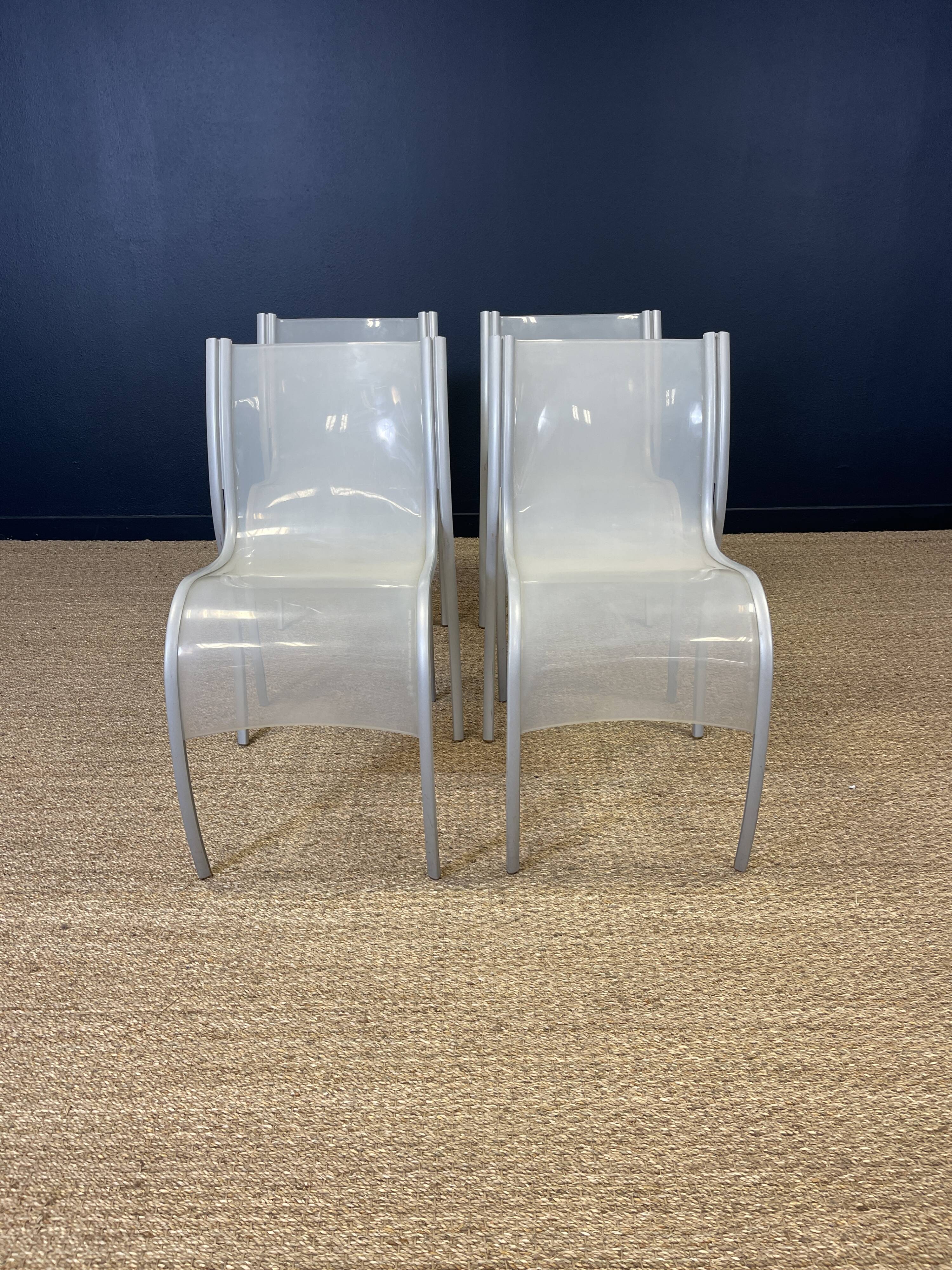 Set of 4 FPE chairs by Ron Arad for Kartell translucent grey 2000s Italy