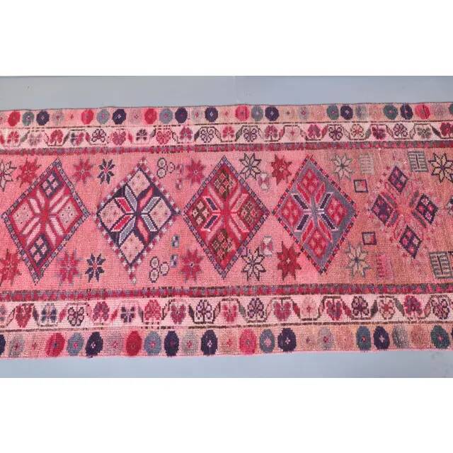 Pink Turkish Hand-Knotted Runner 86x317