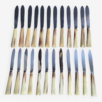 Coffret de 12 grands et 12 petits couteaux manche corne – Art déco