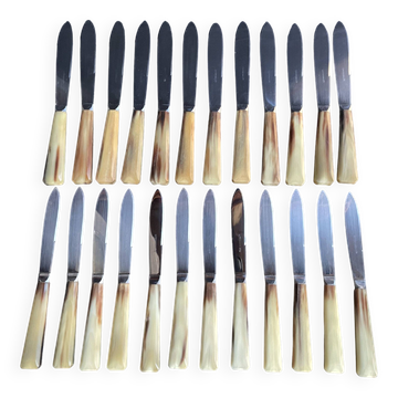 Box of 12 large and 12 small horn handle knives – Art Deco