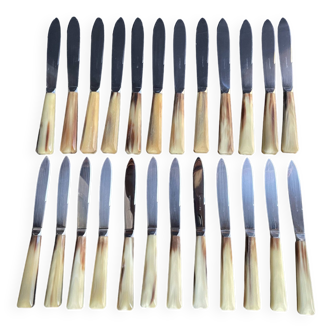 Box of 12 large and 12 small horn handle knives – Art Deco