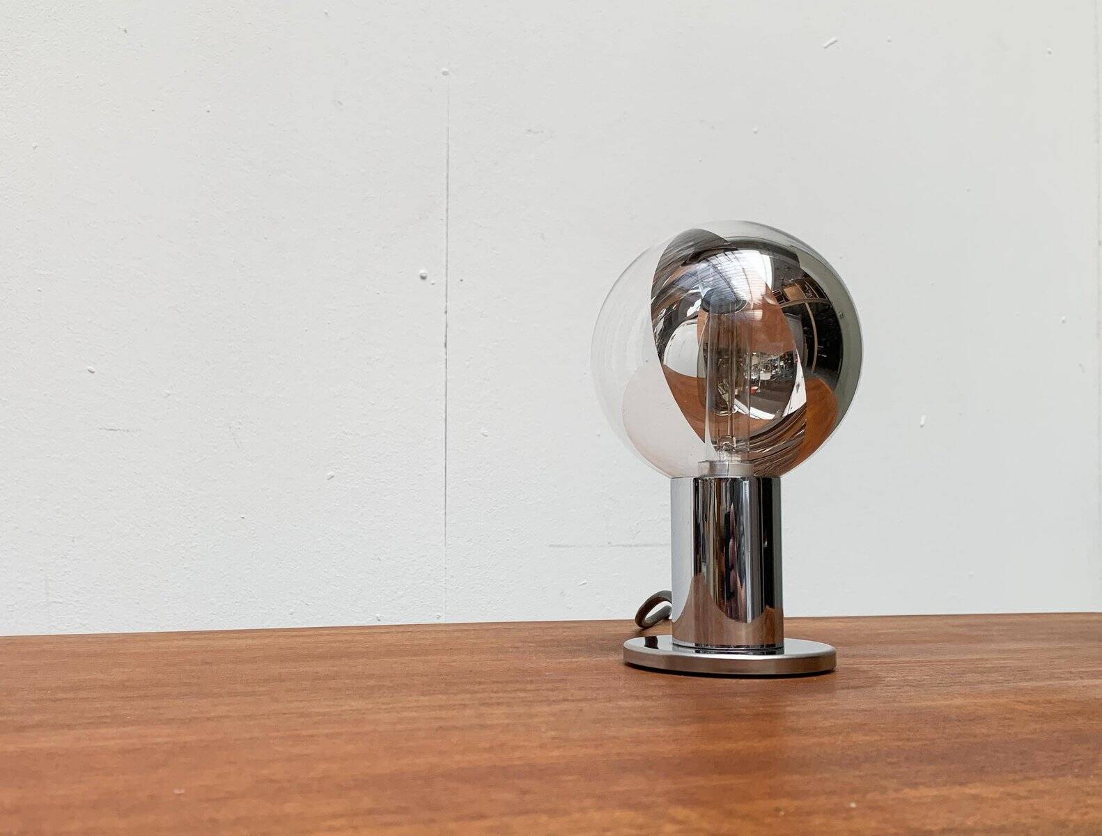 Vintage German table lamp in chrome and glass by Motoko Ishii for Staff.