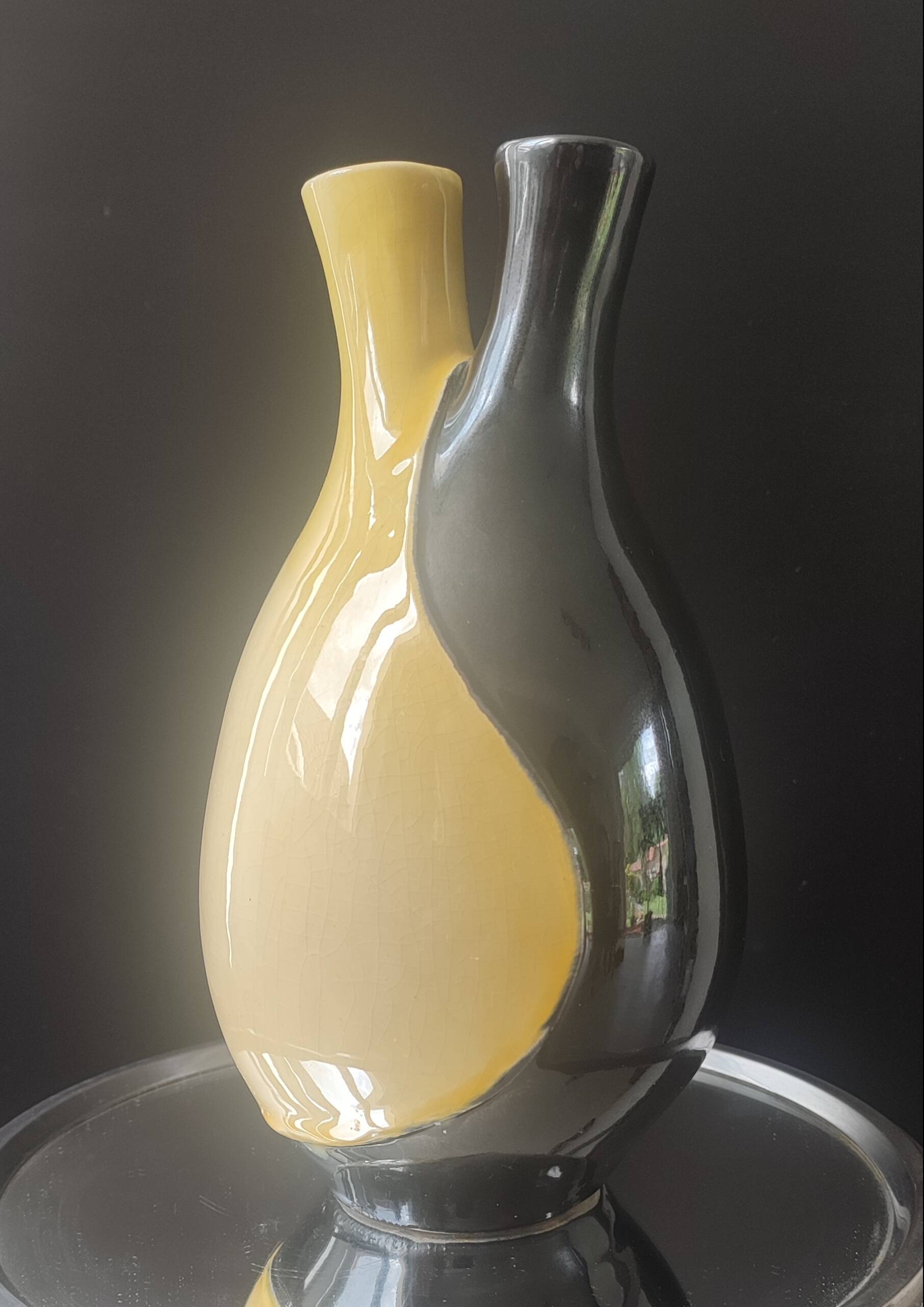 Two-necked vase Vintage ceramic 1964.