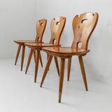 Set of 3 vintage wooden farmhouse chairs from the 1960s.