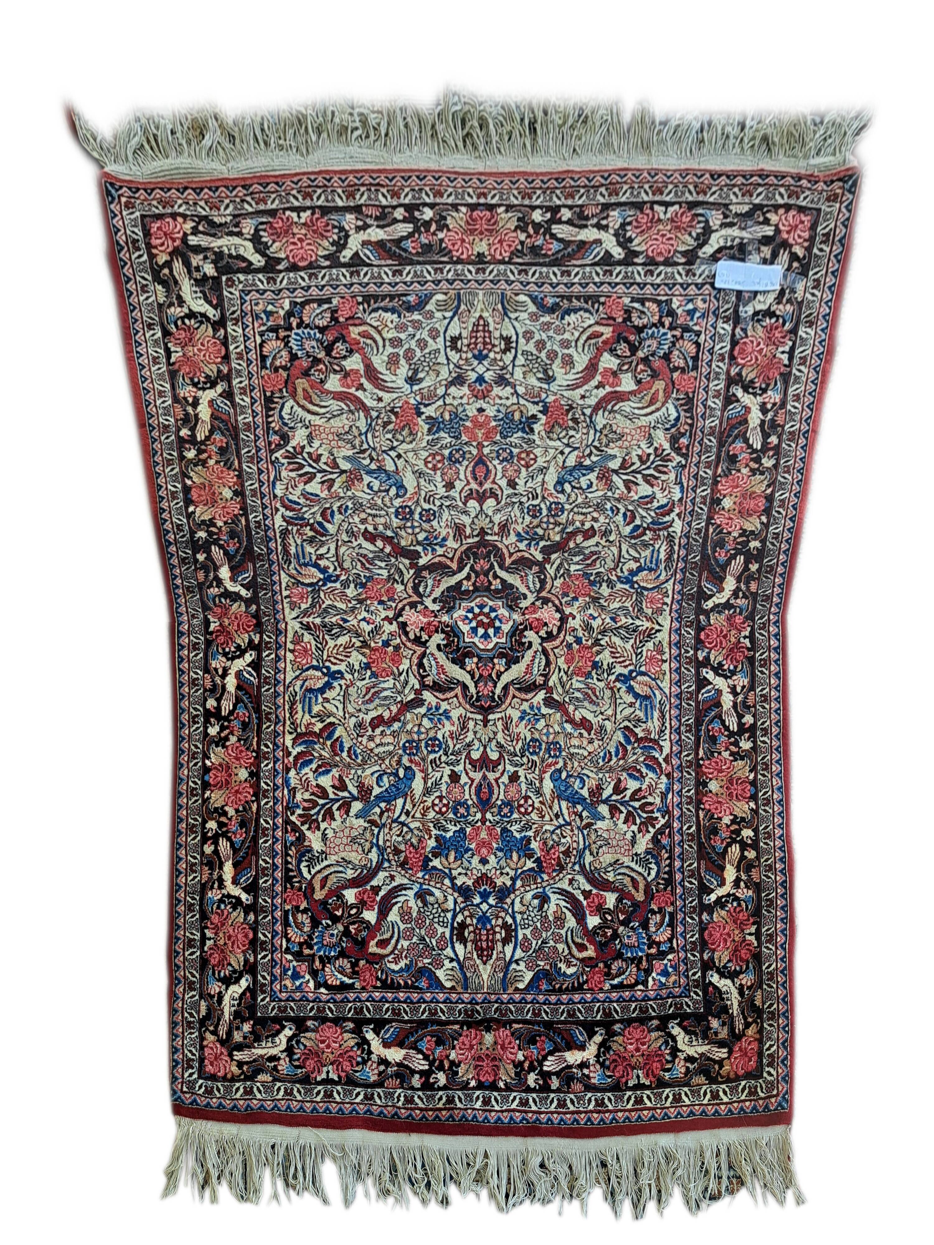 Bijar carpet, red and blue, bird patterns 120x158cm, Iran