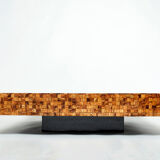 Olive wood marquetry coffee table by Sandro Petti 1970