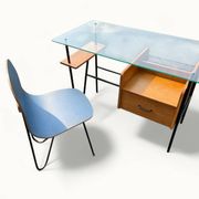Bureau moderniste – Azzano Frères – dlg Jacques Hitier – Chêne, verre et fe