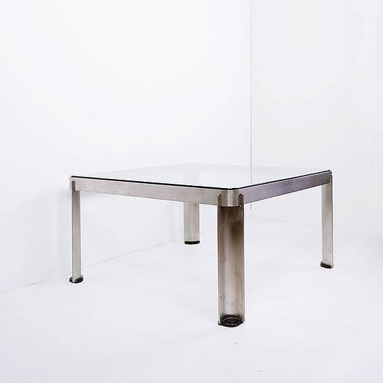 Steel and Thick Crystal Coffee Table T113 by Osvaldo Borsani for Tecno 1970s