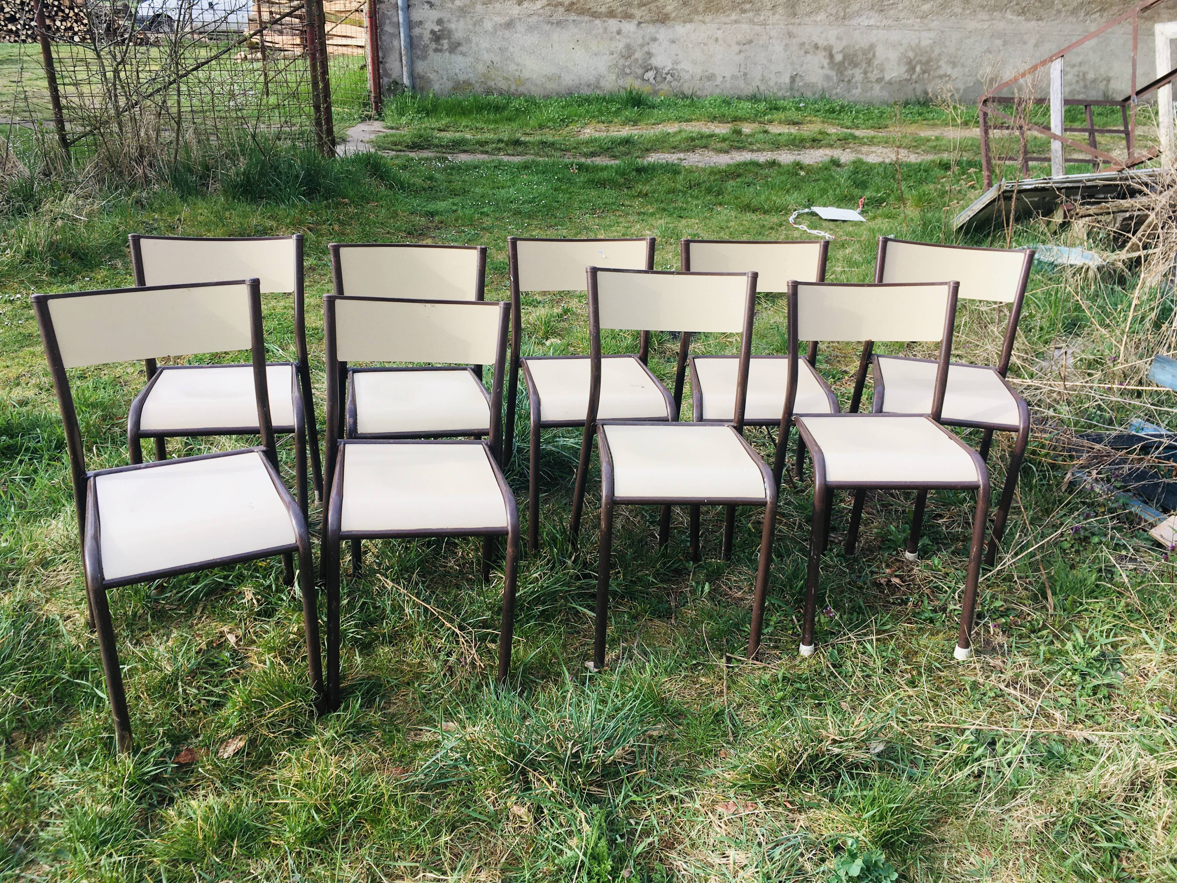 Lot de 10 chaises d'école années 70 blanc