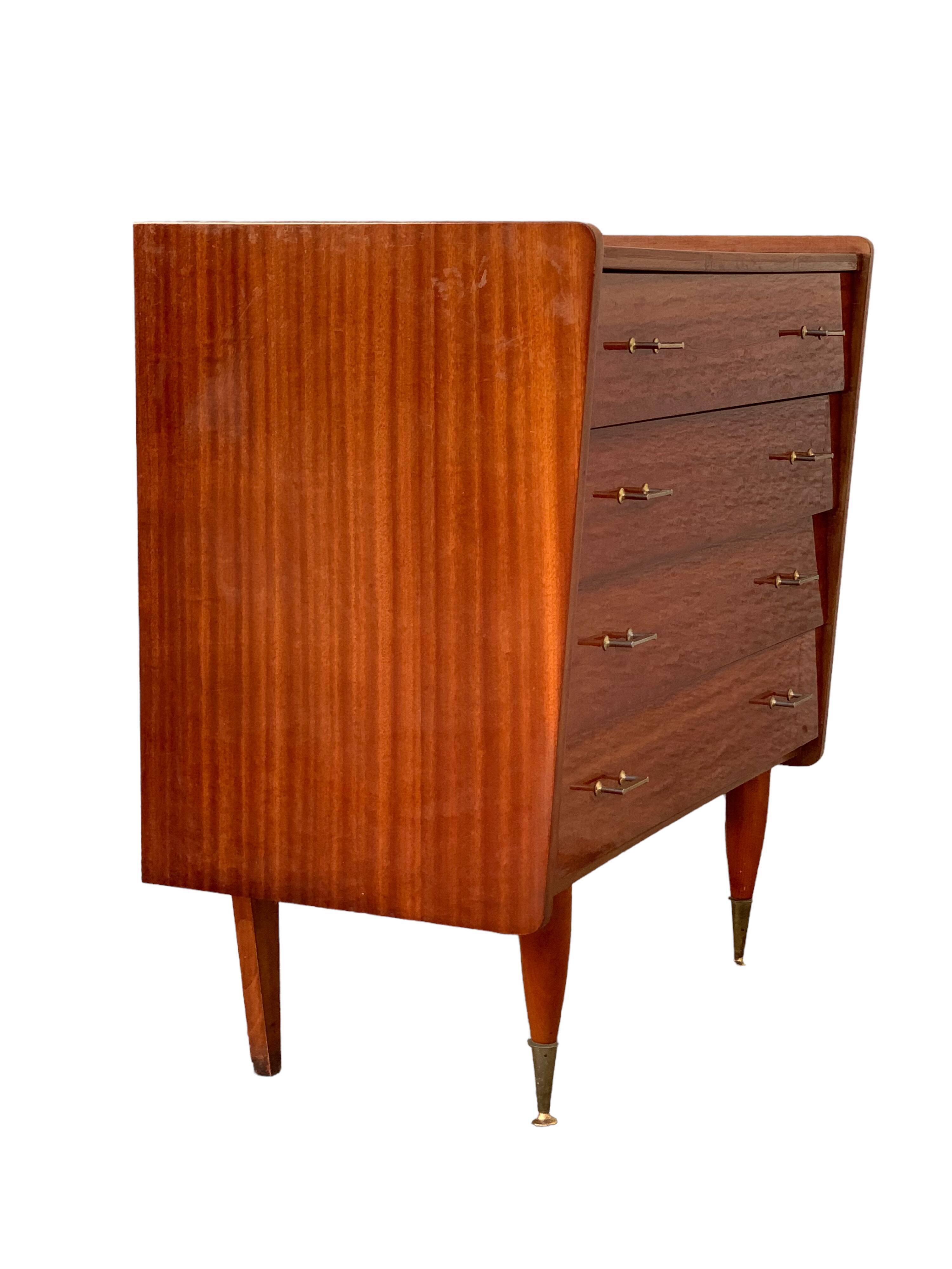 Vintage varnished teak chest of drawers 1970