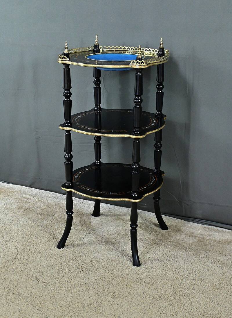Blackened wooden stool, "Portrait of Louis XVI", Napoleon III - 19th century