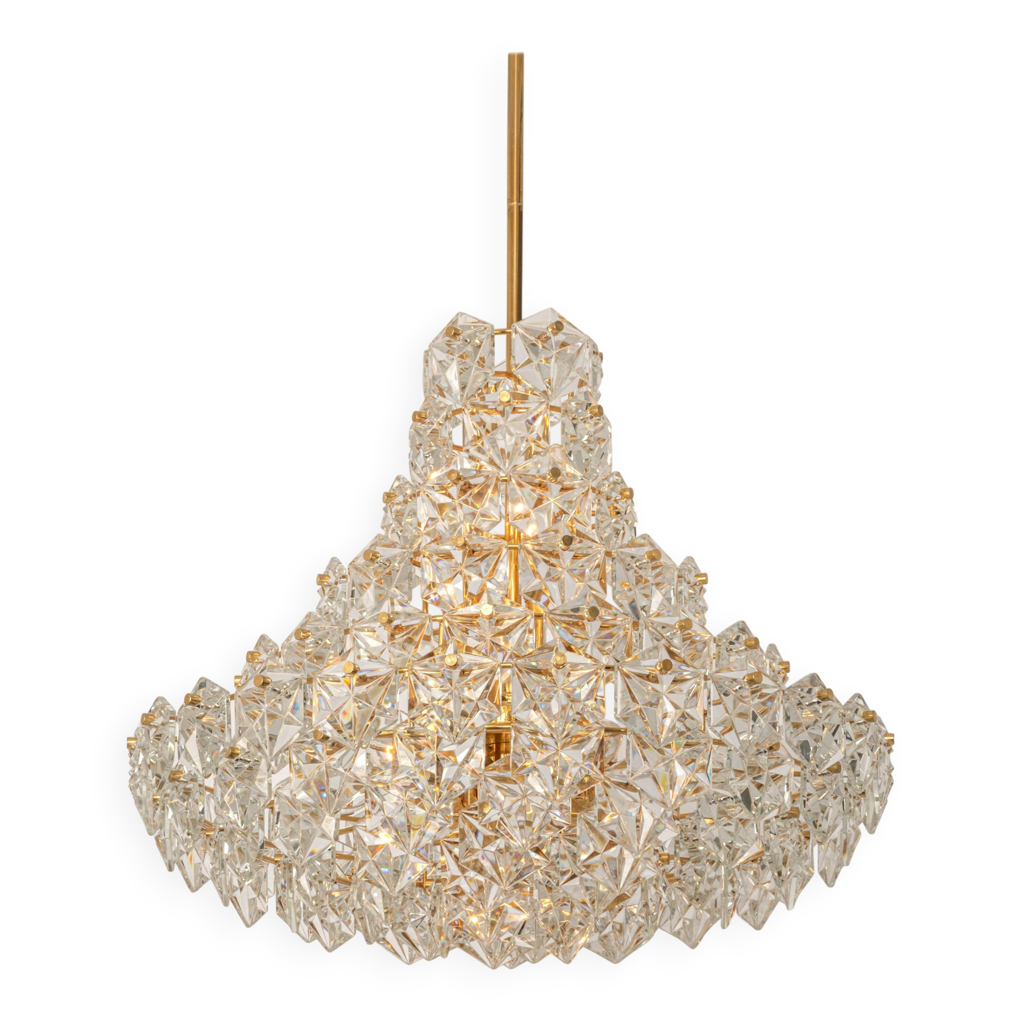 Chandelier, brass and crystal glass by Kinkeldey, Germany, 1970s.