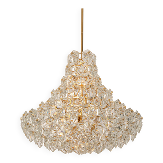 Chandelier, brass and crystal glass by Kinkeldey, Germany, 1970s.