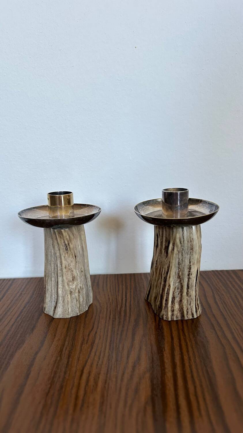 Antique deer wood candlesticks