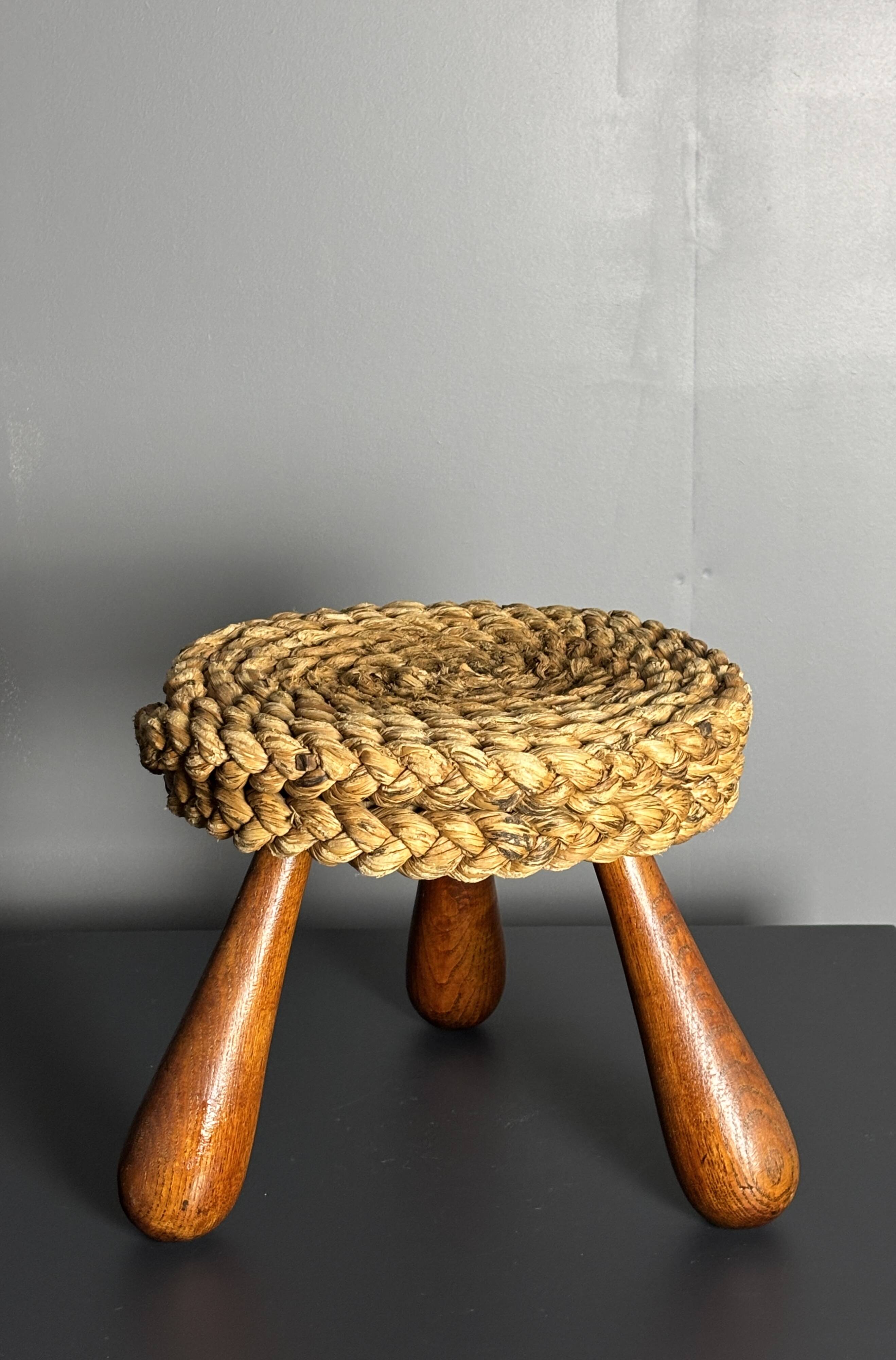 Midcentury French braided rope stool by Audoux & Minet, 1950s