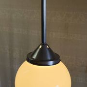 Art Deco aluminium suspension with XL opaline globe - mid 20th century.