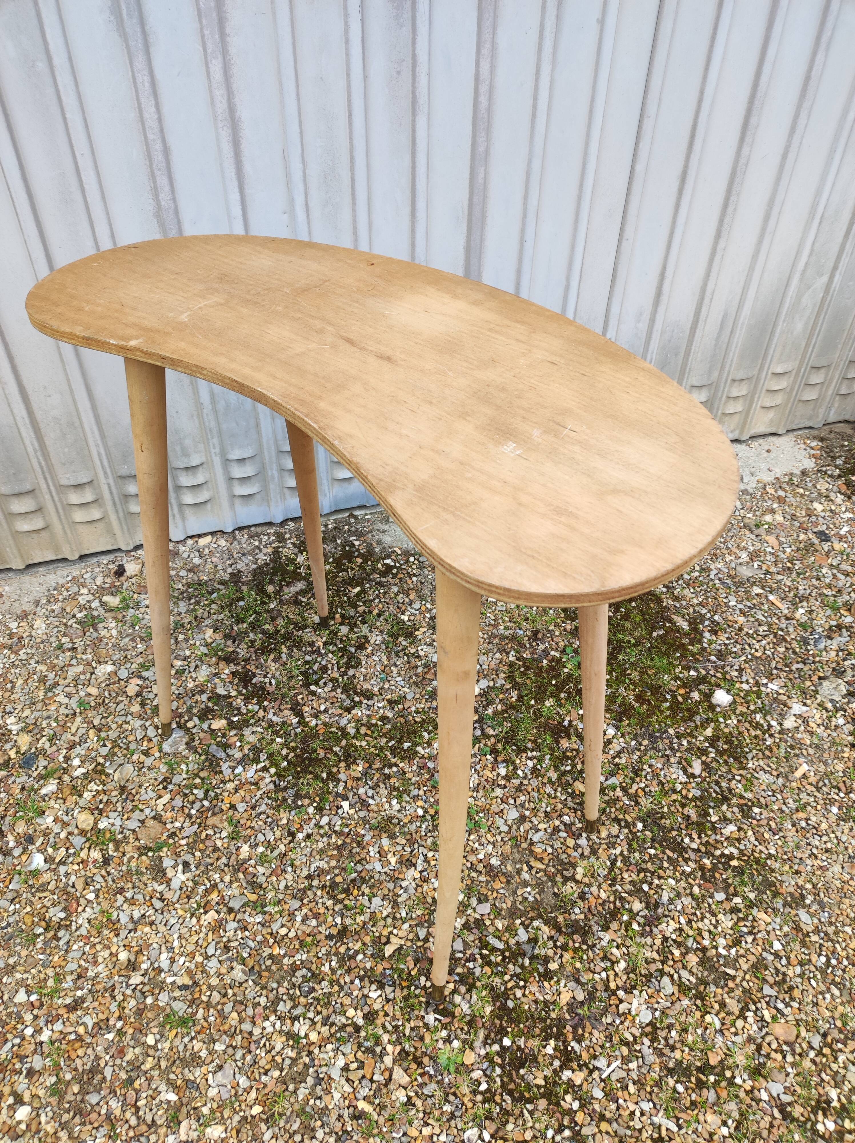 High table wood tray bean feet vintage compass