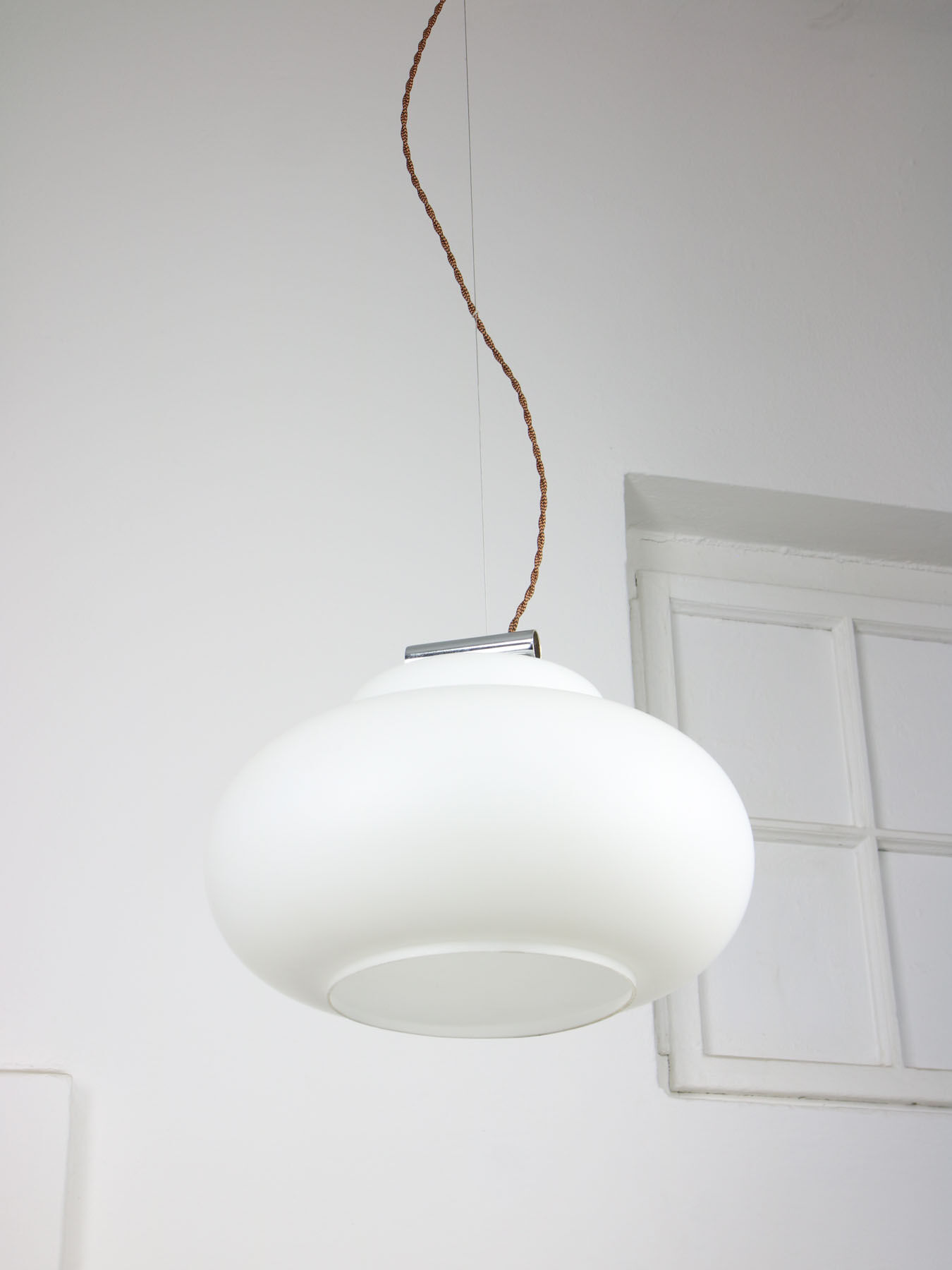 Suspension Vintage Chrome & Opaline, années 1980