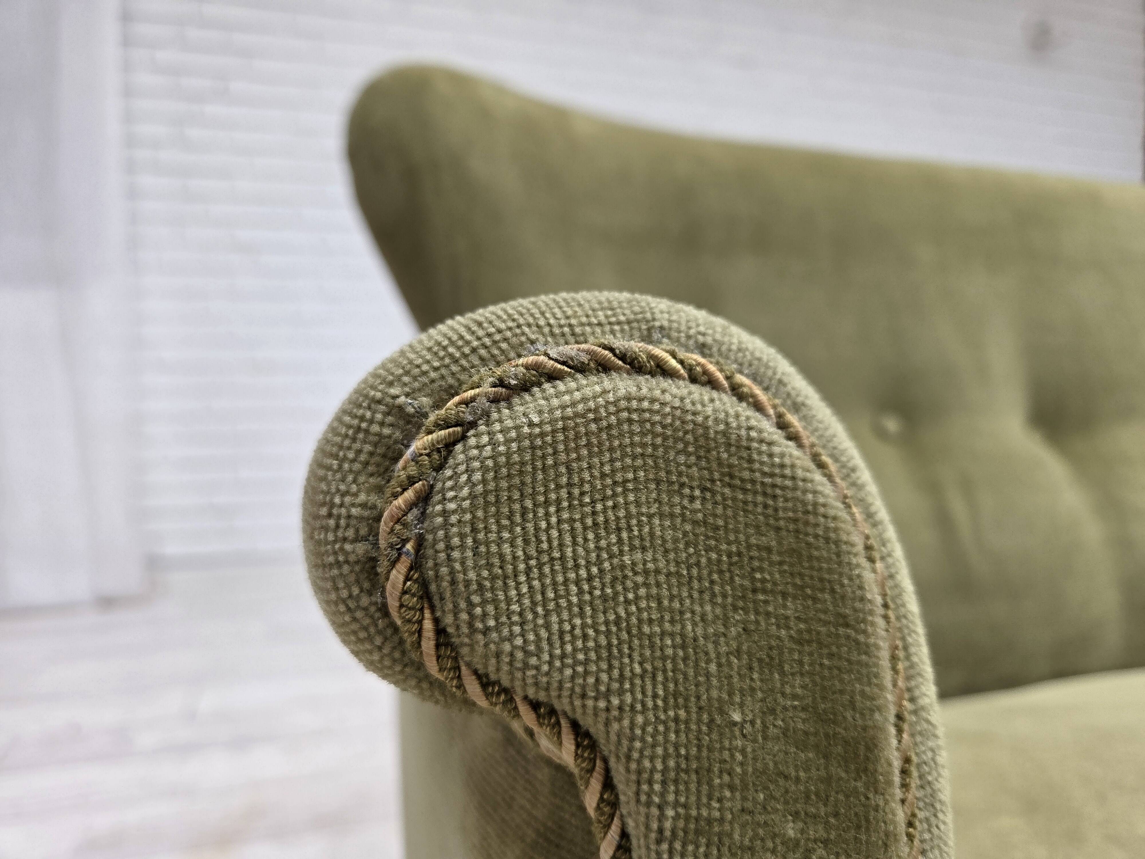 1970s, Danish 2-seater sofa, light green furniture velour.