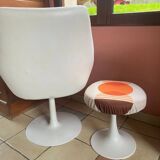 70s set of tulip-legged armchair and stool