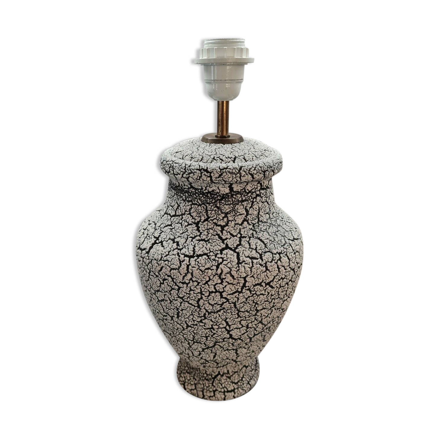 Table lamp in cracked ceramic black & white vintage 60s /70s