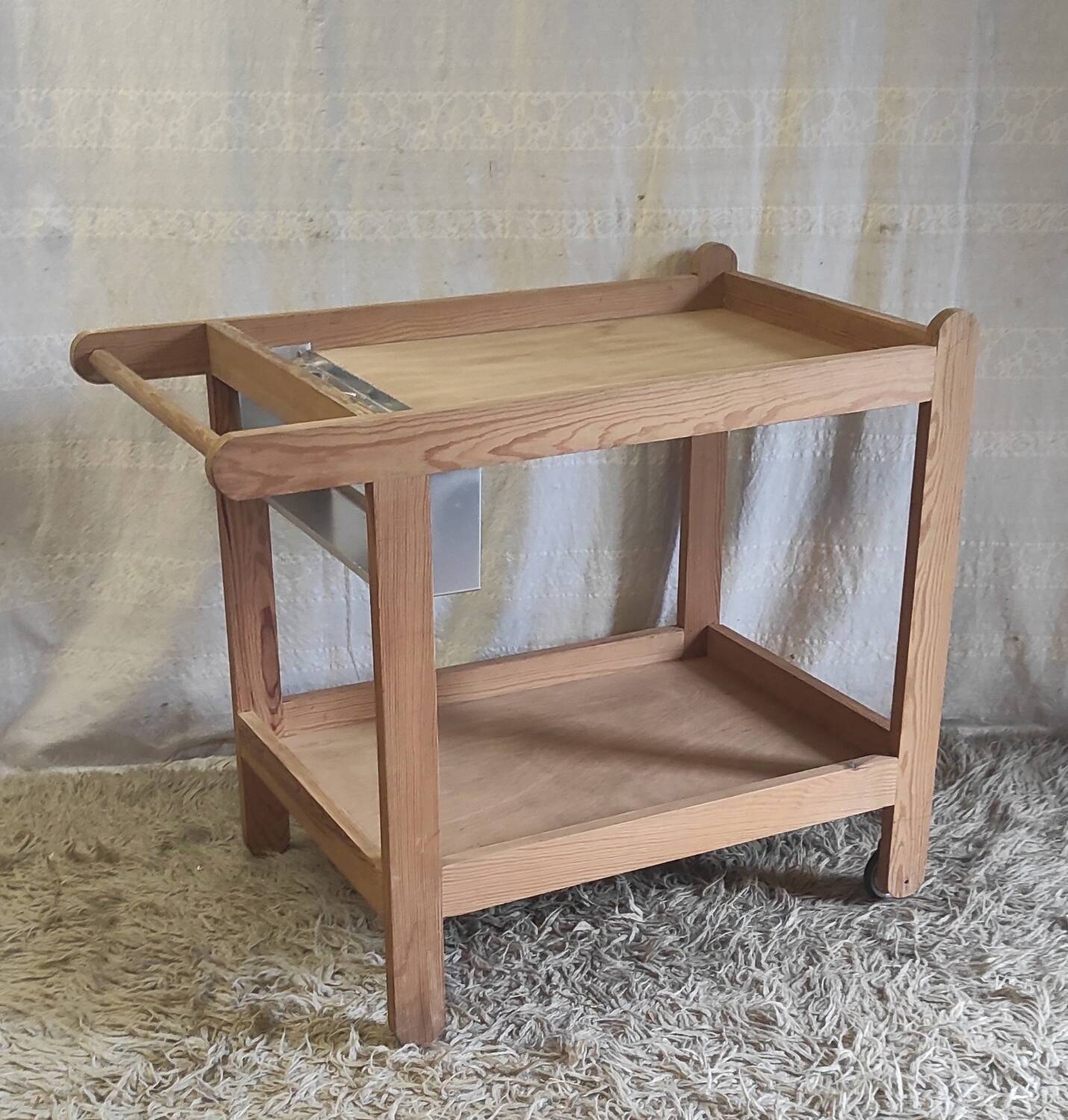 Solid wood serving trolley (Pine) - mid 20th century