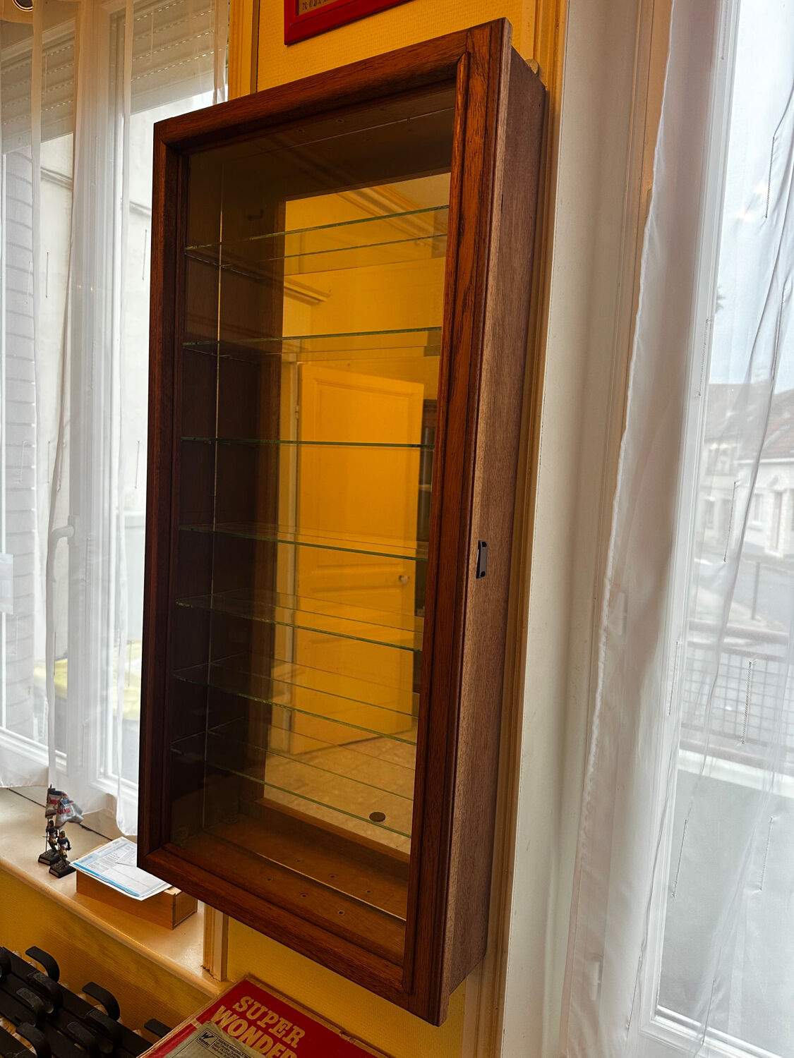 Wall display cabinet - wood - glass and mirror H 107 / W 53 / D 15.5 cm