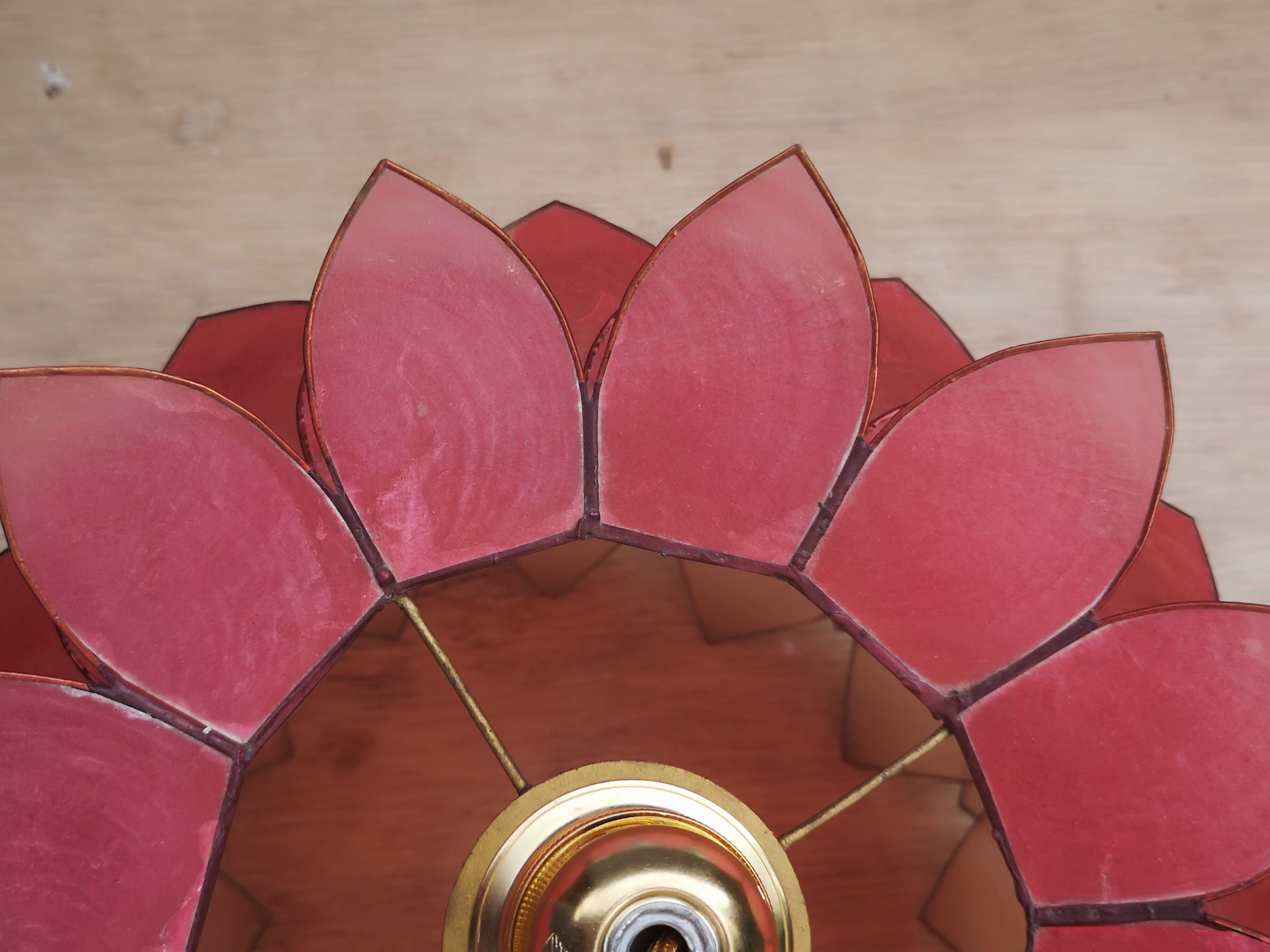 Vintage hanging lamp mother-of-pearl lotus flower and rose-degrading brass