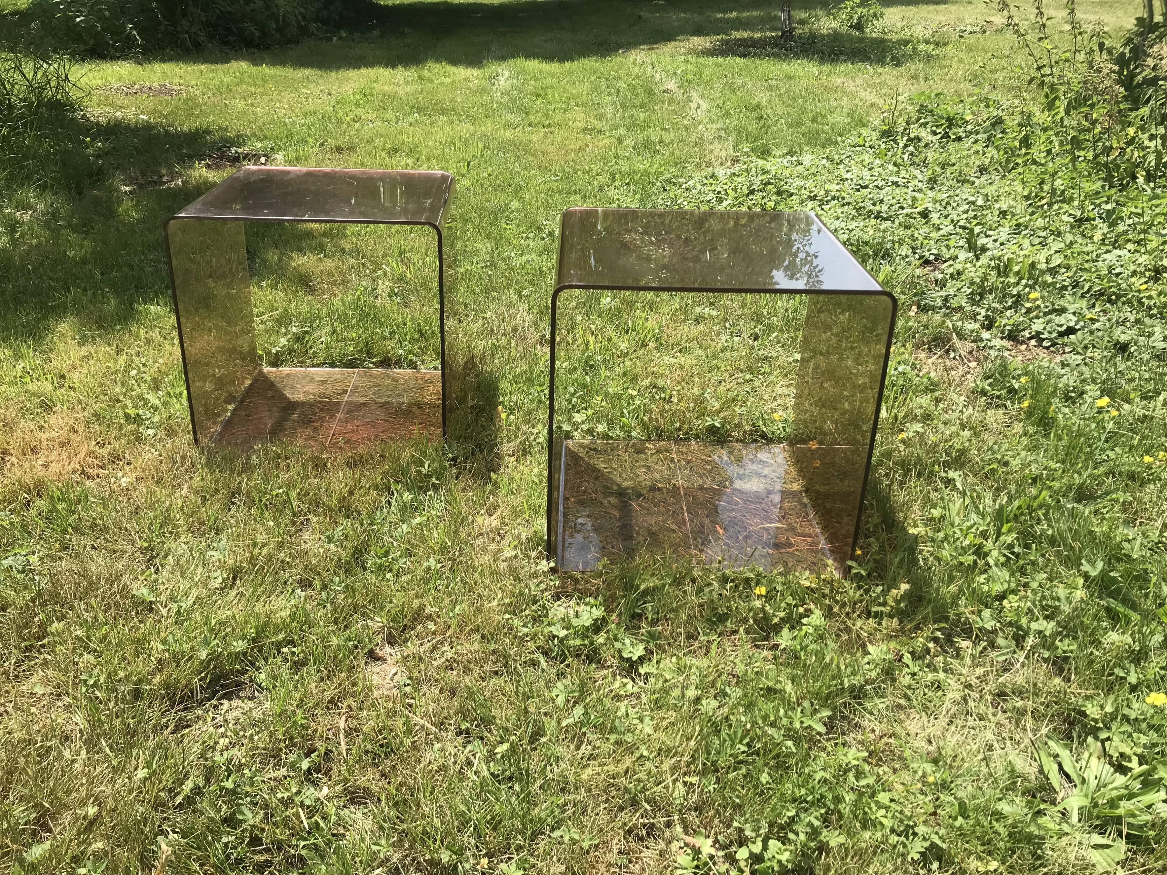 Pair of bedside tables in plexiglass smoked 70