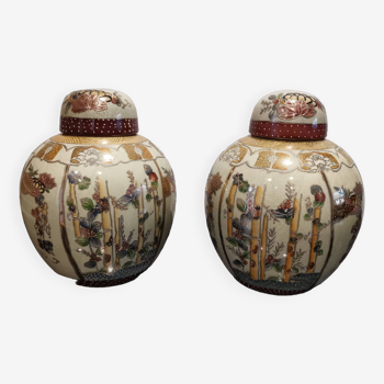 Gros Pots à Gingembre Chinois En Porcelaine Décorée d'Une Bambouseraie