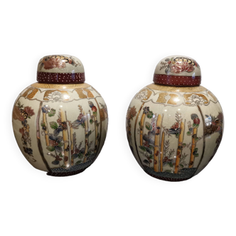 Gros Pots à Gingembre Chinois En Porcelaine Décorée d'Une Bambouseraie