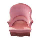 Pink velvet toad armchair with fringes