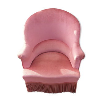 Pink velvet toad armchair with fringes