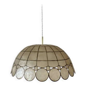 Vintage lampshade pendant light in mother-of-pearl and XXL brass