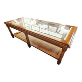 Vintage coffee table in solid wood and glass – double glass top and