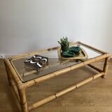 Table basse en bambou rotin et verre