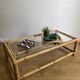 Table basse en bambou rotin et verre