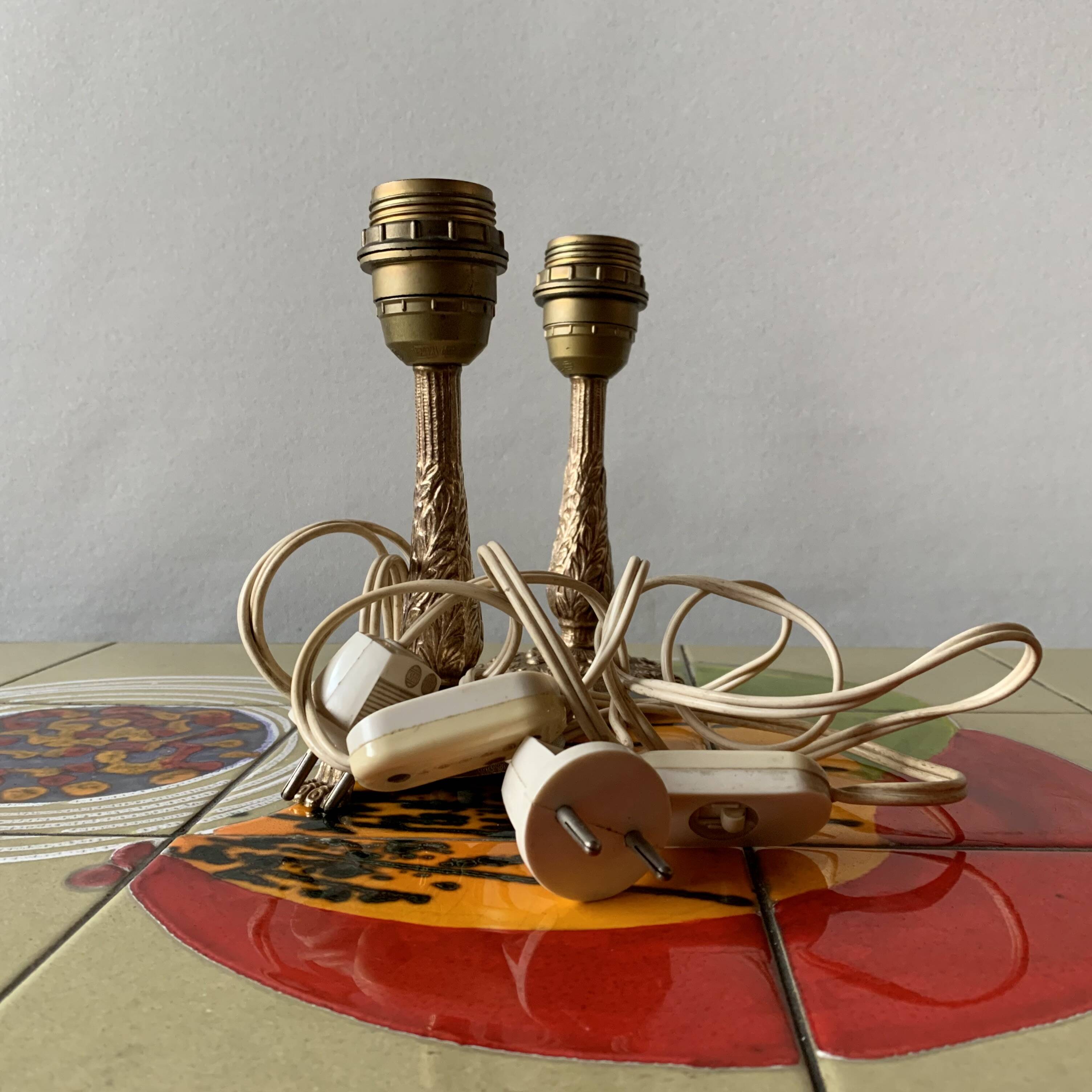 Pair of brass lamp bases - mid-century.