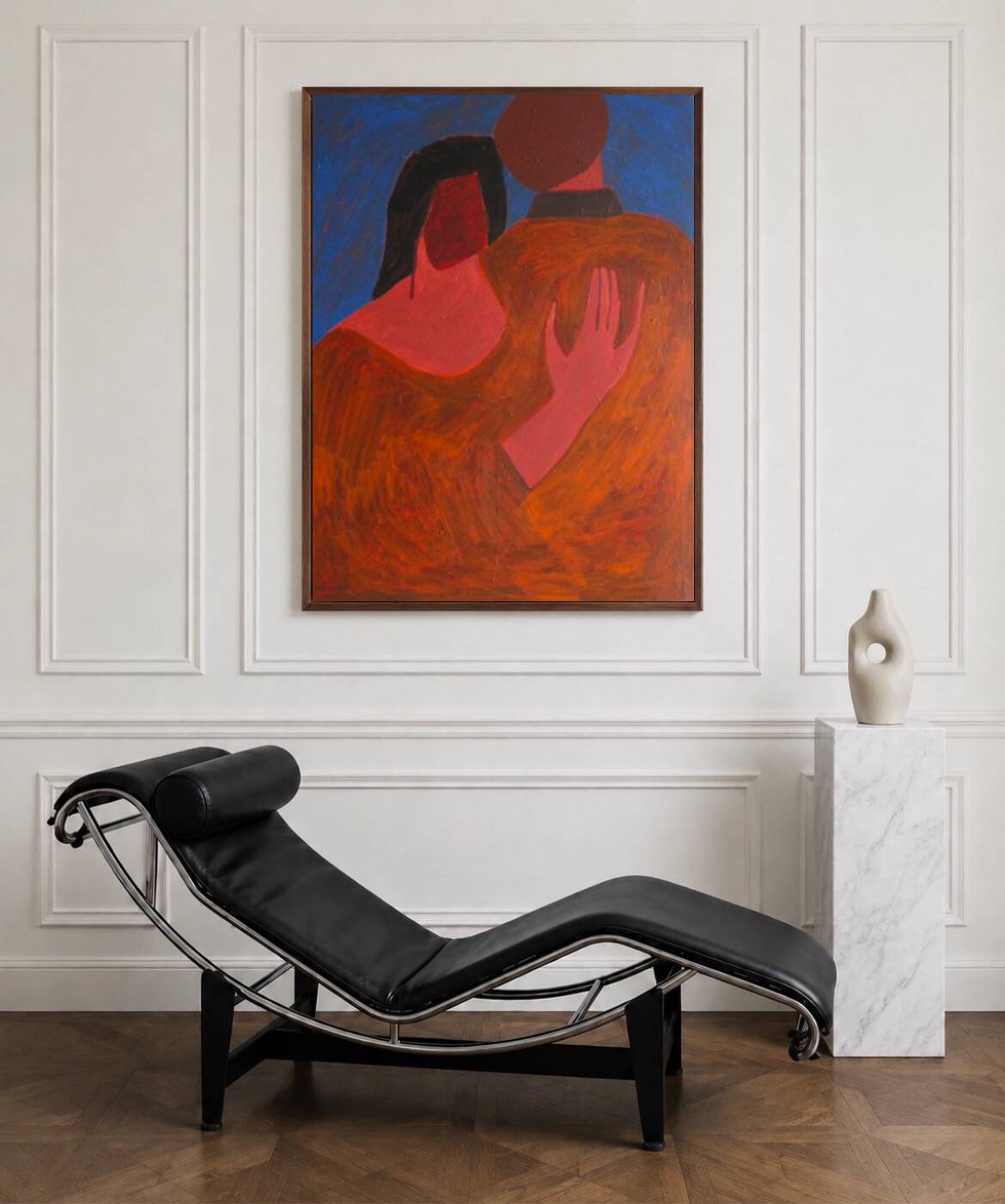 Large minimalist figurative painting couple "near you"