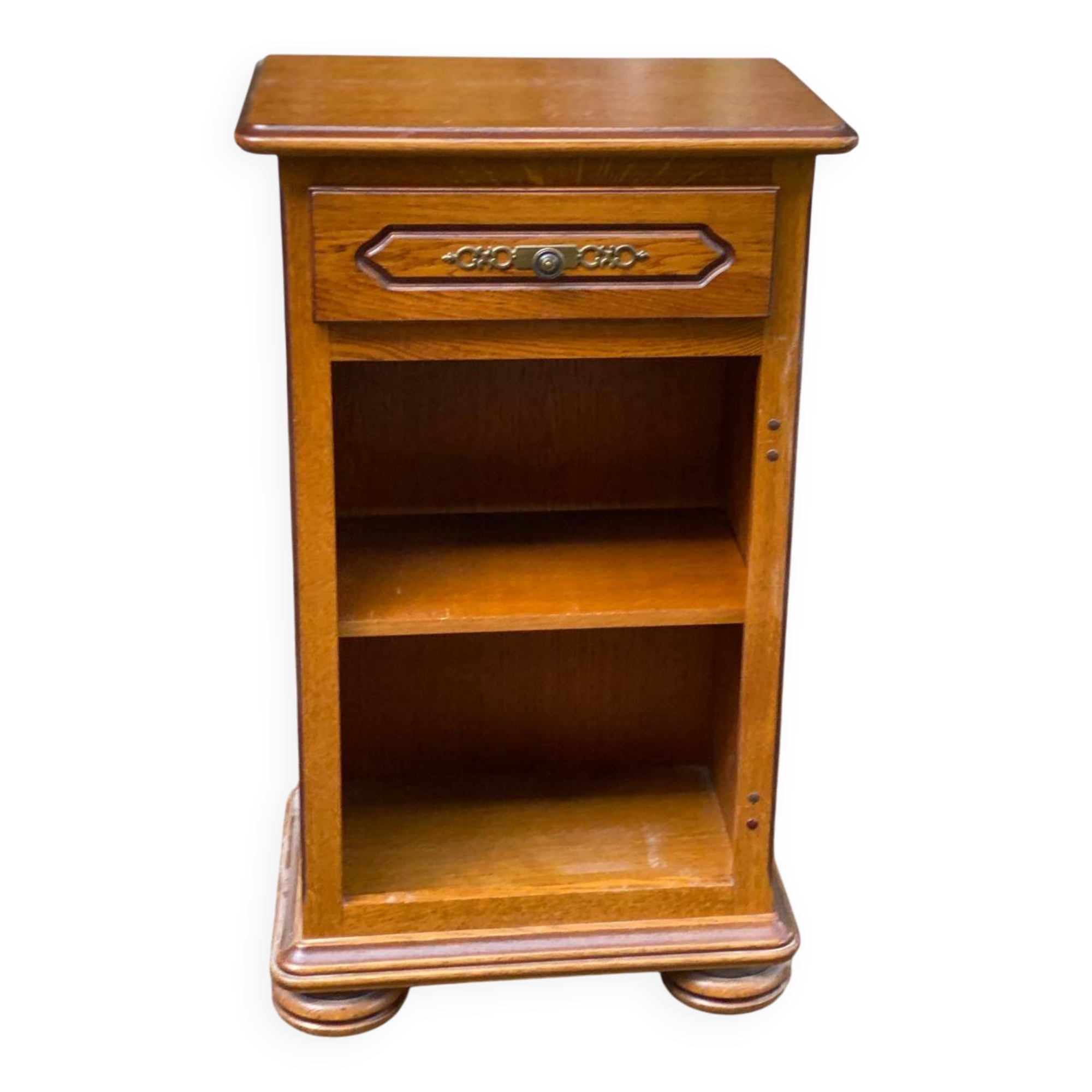 English solid wood bedside table with drawer