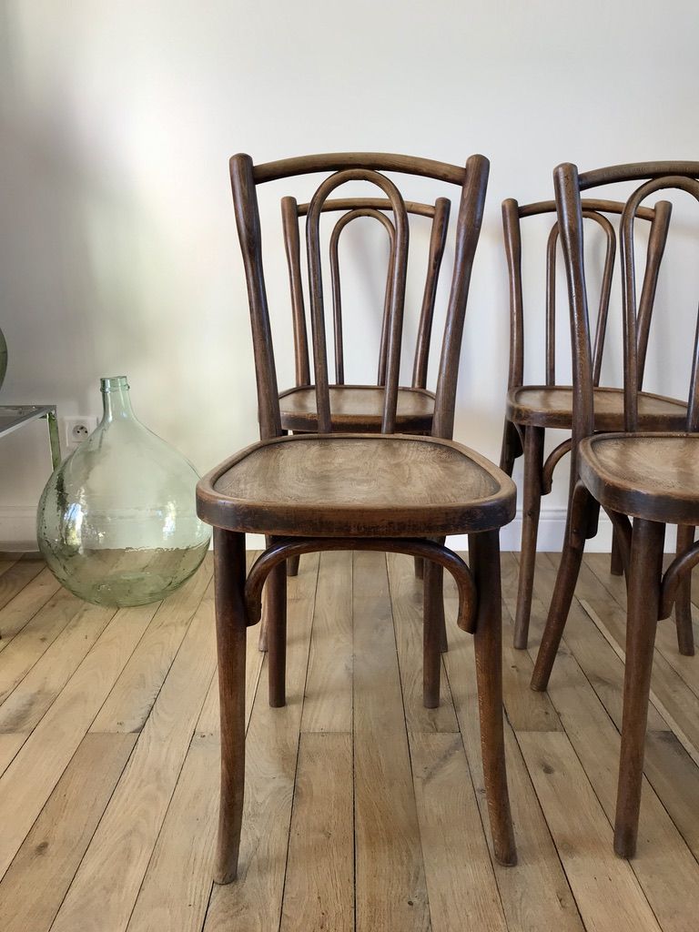 Set of 4 bistro chairs in curved wood of beech Luterma 30s
