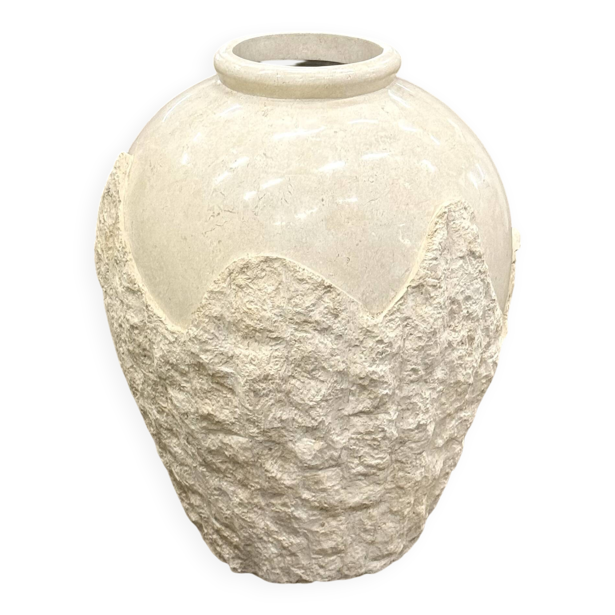 Grand vase de sol vintage en pierre de Mactan