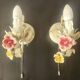 Set von 2 Shabby Chic Wandlampen Tole Schmiedeeisen Porzellan Rosen Blumen